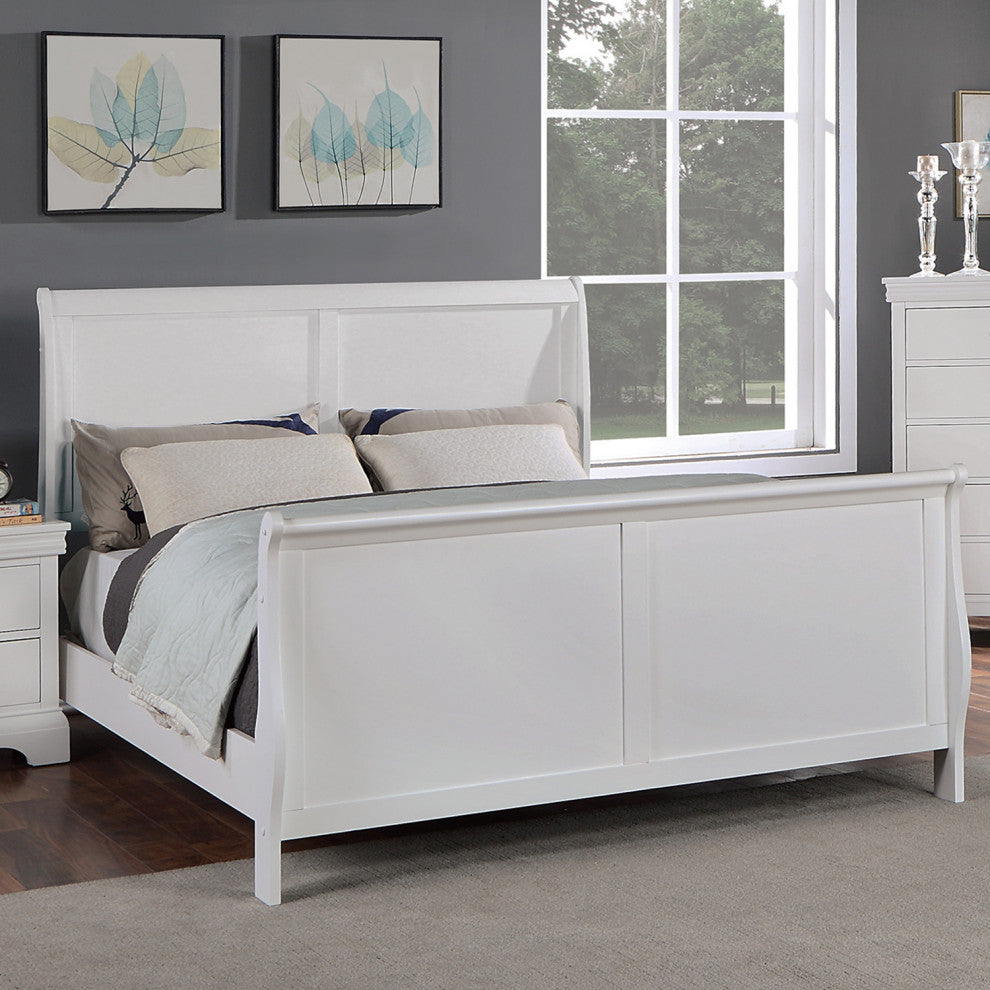 Eastern King Size Sleigh Panel Bed, White