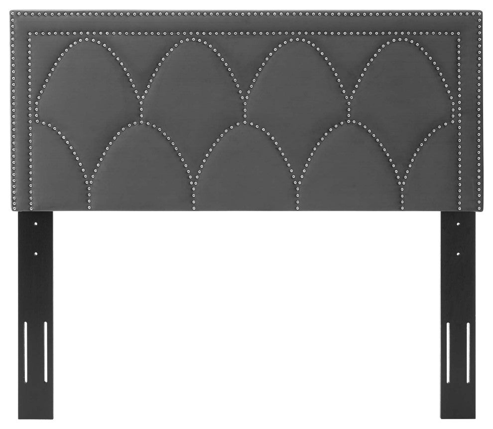 Headboard, Nailhead, Twin Size, Charcoal Gray, Velvet, Modern, Guest Suite