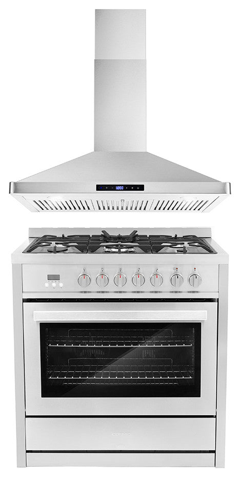 2-Piece Kitchen, 30" Dual Fuel Range and 30" Wall Mount Range Hood