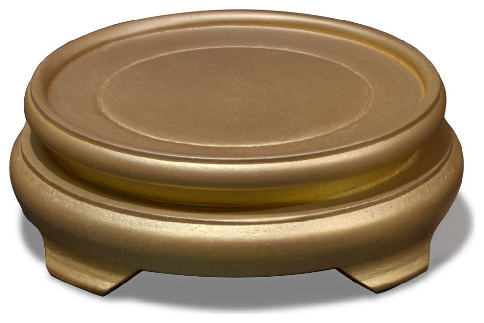 4.5 in Round Asian Wooden Stand, Gold