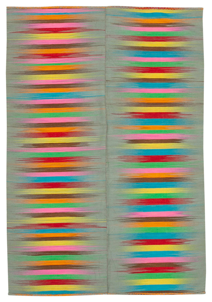 Rug N Carpet - Handmade Turkish 6' 8'' x 9' 8'' Unique Wool Kilim Rug