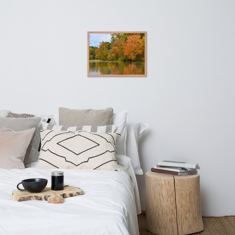 Autumn Tree Line Rural Landscape Framed Photo Paper Wall Art Prints, Red Oak, 18" X 24"