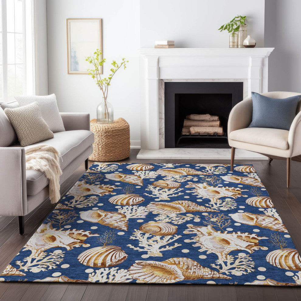 Addison Premium Washable Mayfield AMF185 Blue 5' x 7'6" Rug