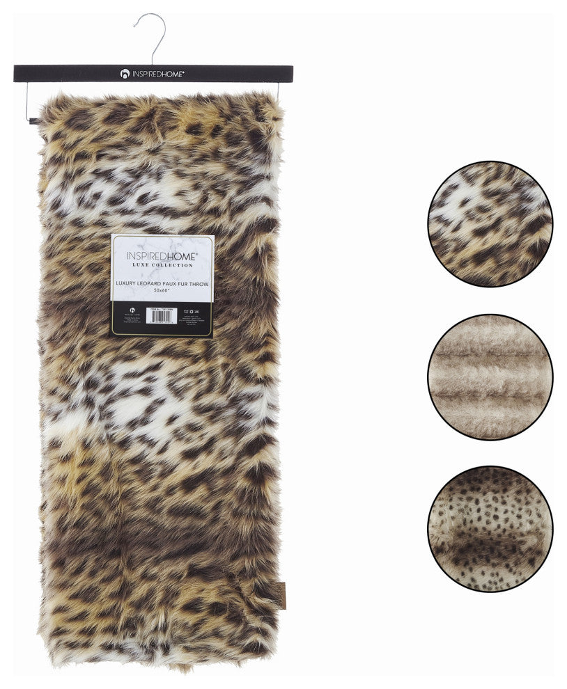 Inspired Home Jiselle Throw, Acrylic 50"x60", Faux Leopard