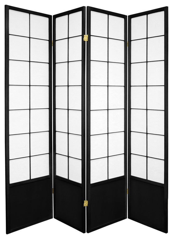 6' Tall Zen Shoji Screen, Black, 4 Panels