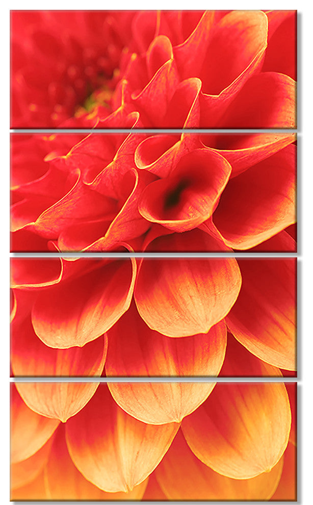 Abstract Orange Flower and Petals, Floral Canvas Art Print, 28"x48", 4 Panels