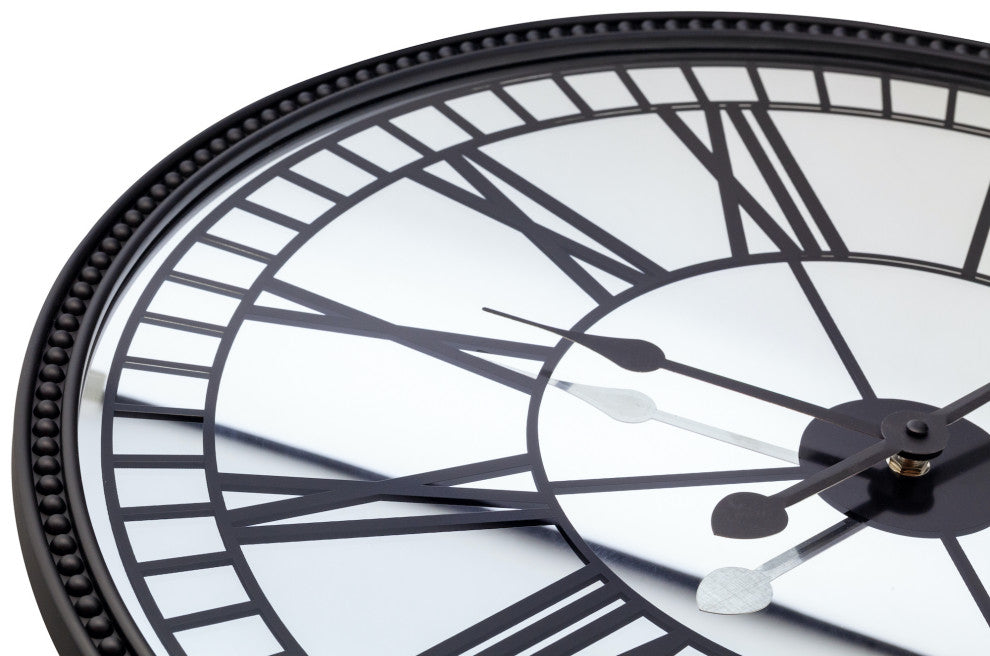 Cleopatra 22-Inch Round Mirror Wall Clock, Black