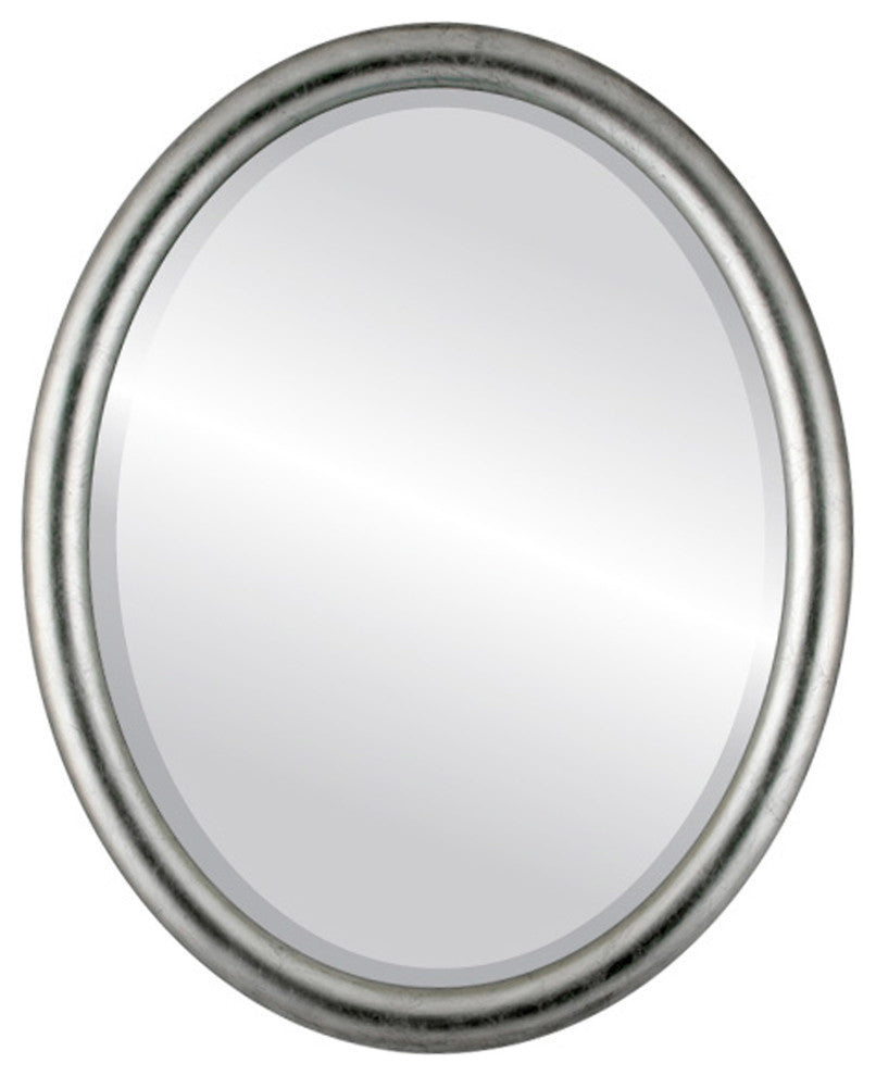 Pasadena Framed Oval Mirror, Silver Leaf With Black Antique, 13"x17"