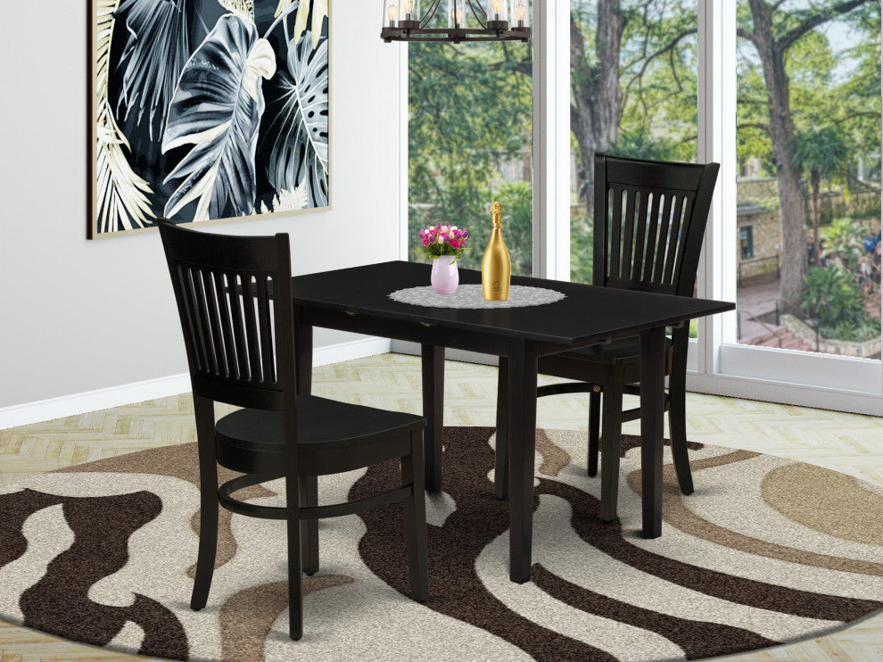 3Pc Dinette Set 2 Dining Chairs, Butterfly Leaf Small Dining Table, Black