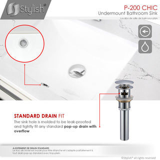 STYLISH 20" Porcelain Rectangular Undermount Bathroom Sink with Overflow