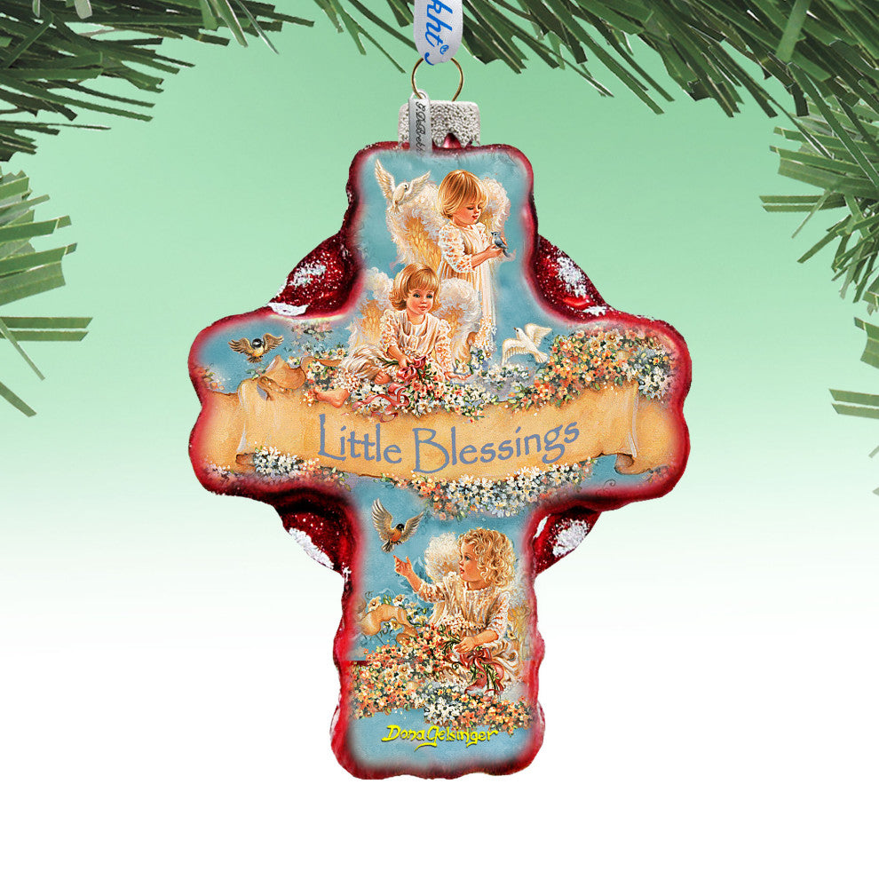 Little Blessings Icon Cross Glass Ornament
