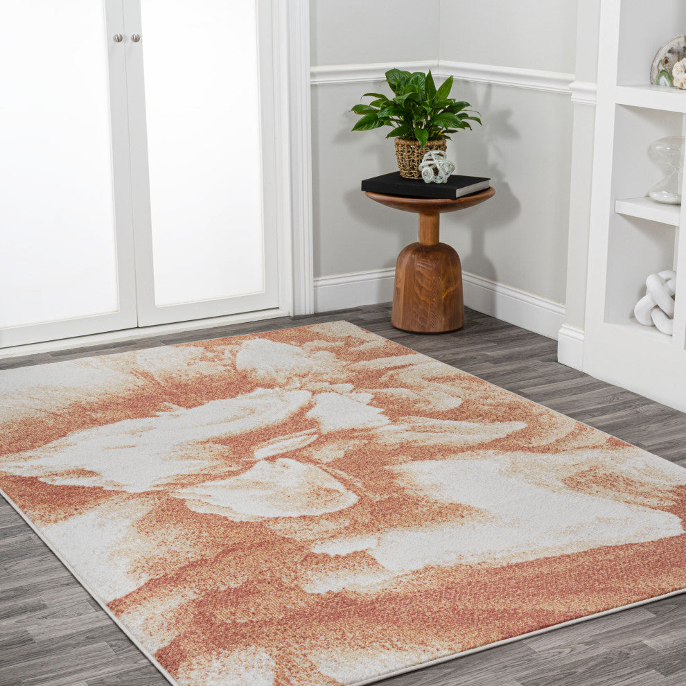 Petalo Abstract Two-Tone Modern Orange/Cream 3 ft. x 5 ft. Area Rug