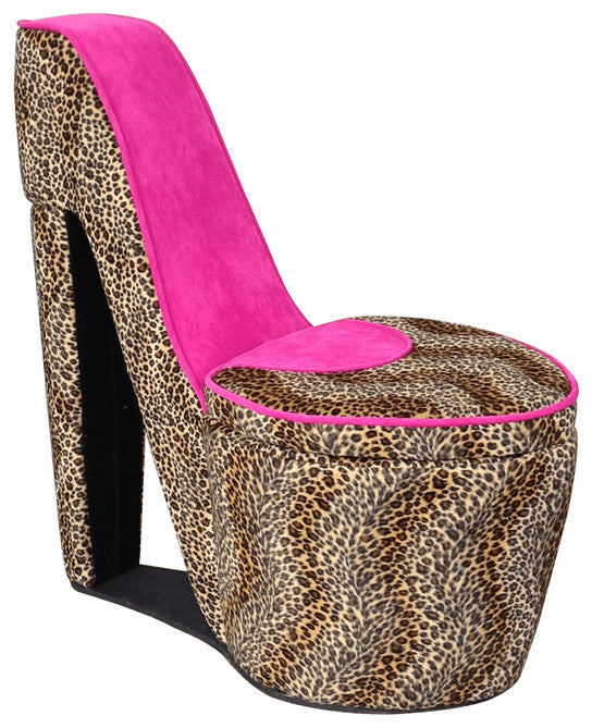 32" Brown Faux Suede Animal Print Side Chair
