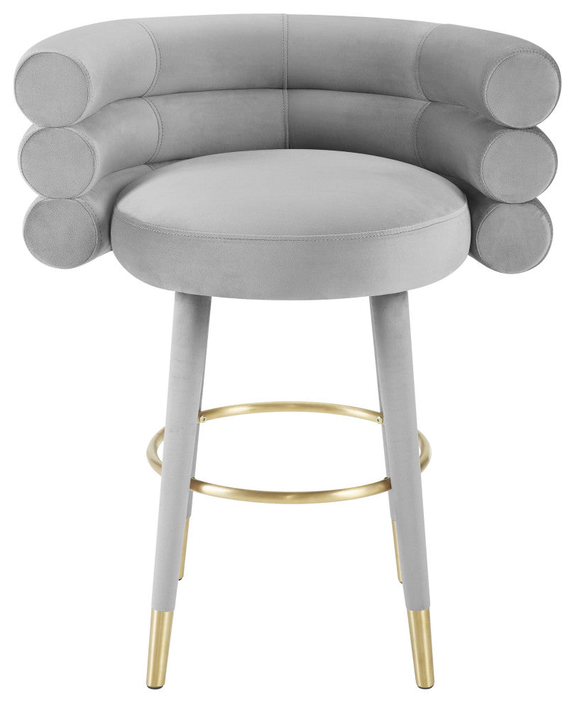 Betty Velvet Barstool, Grey, Counter Height
