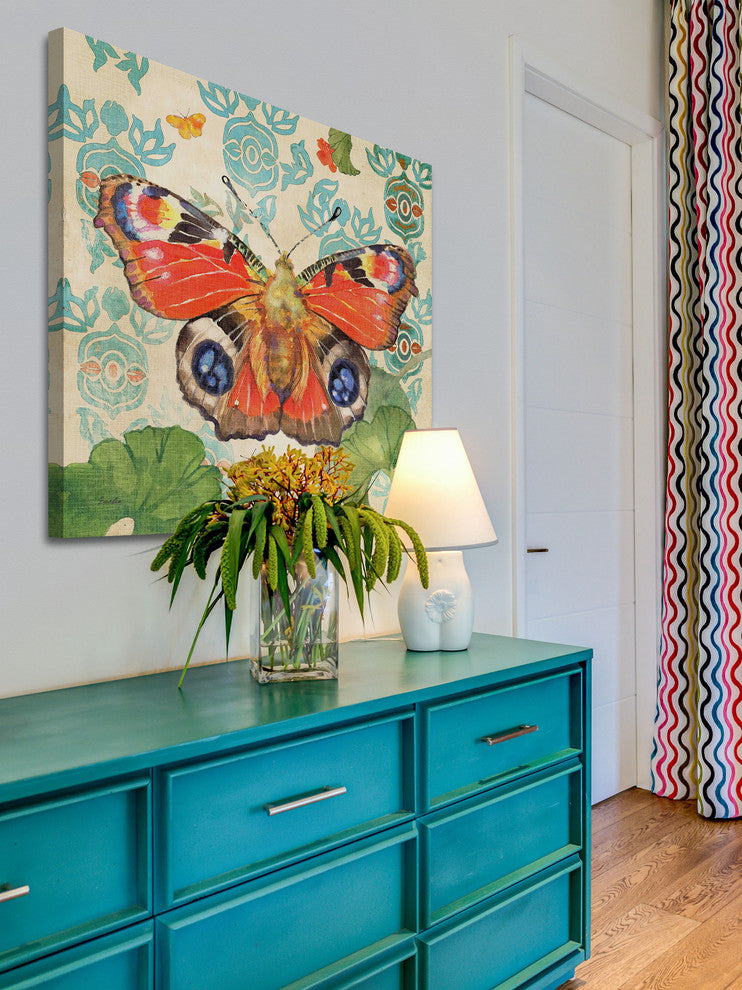 "European Peacock Butterfly" Painting Print on Canvas by Evelia