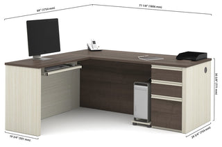 Prestige + L-shaped workstation, White Chocolate and Antigua