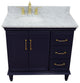 37" Single Vanity, Blue Finish With White Carrara