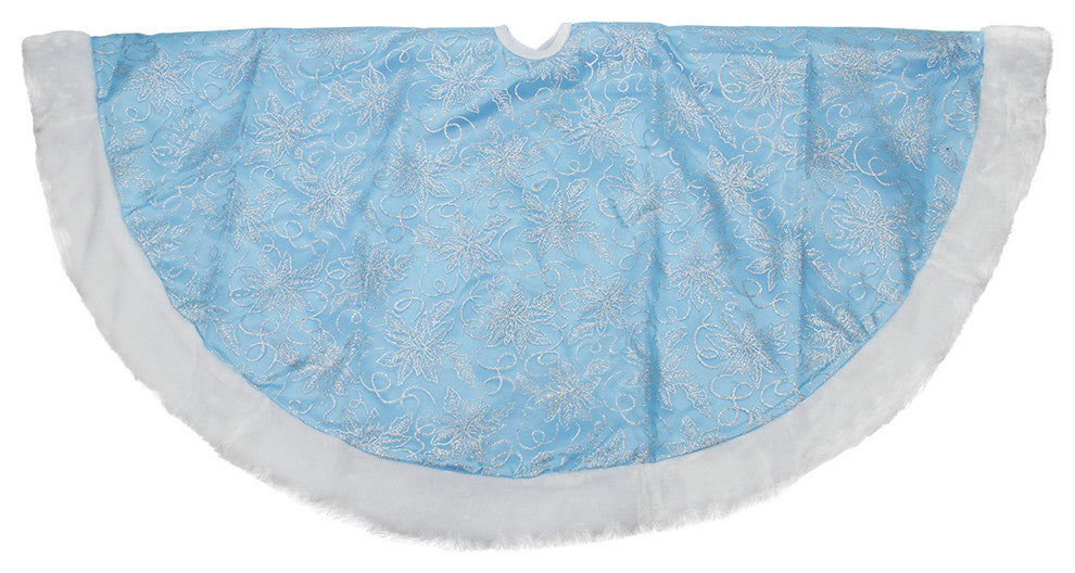 48" Light Blue Sheer Organza Silver Glitter Print Tree Skirt