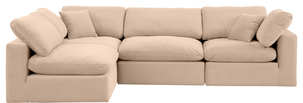 Comfy Upholstered L-Shaped Modular Sectional, Beige, 4-Piece: 2 Armless Chair, 2 Corner Chair, Velvet