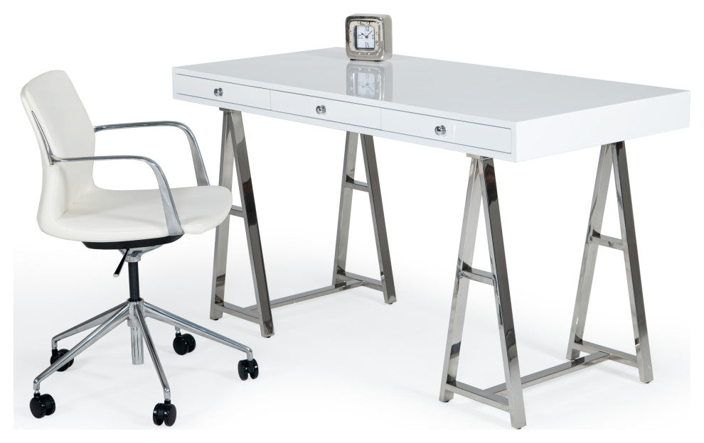 Modrest Ostrow White, Stainless Steel Desk