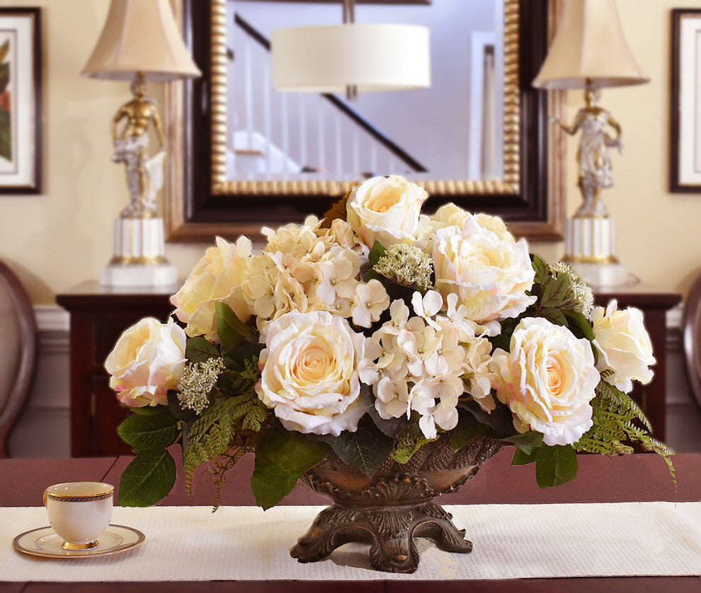 Roses and Silk Floral Arrangement in Vase