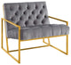 Bequest Gold Stainless Steel Upholstered Velvet Accent Chair, Gray Velvet