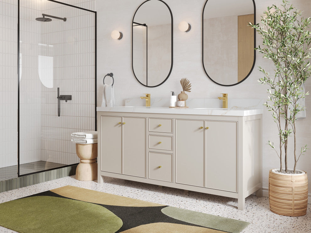 Chicago 72" Double Sink Bathroom Vanity, Fine Grain 2" White Quartz