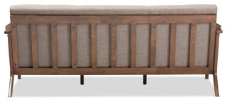 Bianca Mid-Century Walnut Wood Light Gray Fabric Tufted 3-Seater Sofa