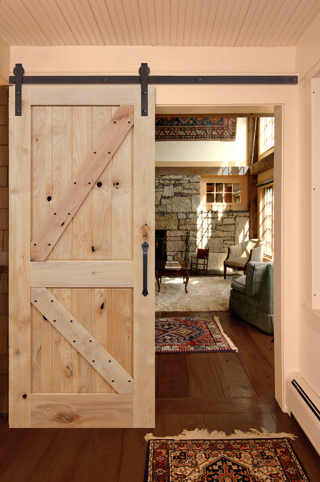 Unfinished Interior Knotty Alder K Panel V-Groove Barn Door, Bronze