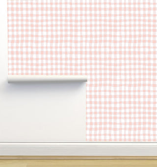 Organic Gingham Blush Wallpaper, Sample 12"x8"
