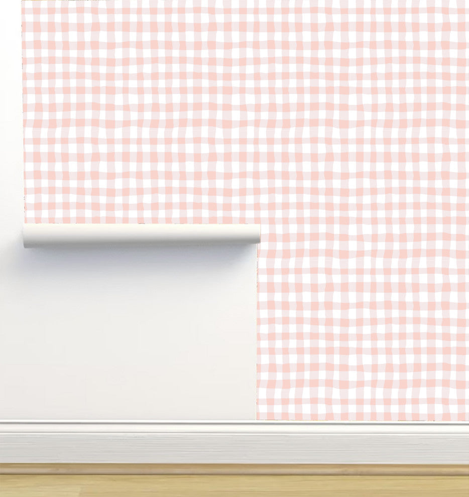 Organic Gingham Blush Wallpaper, Sample 12"x8"