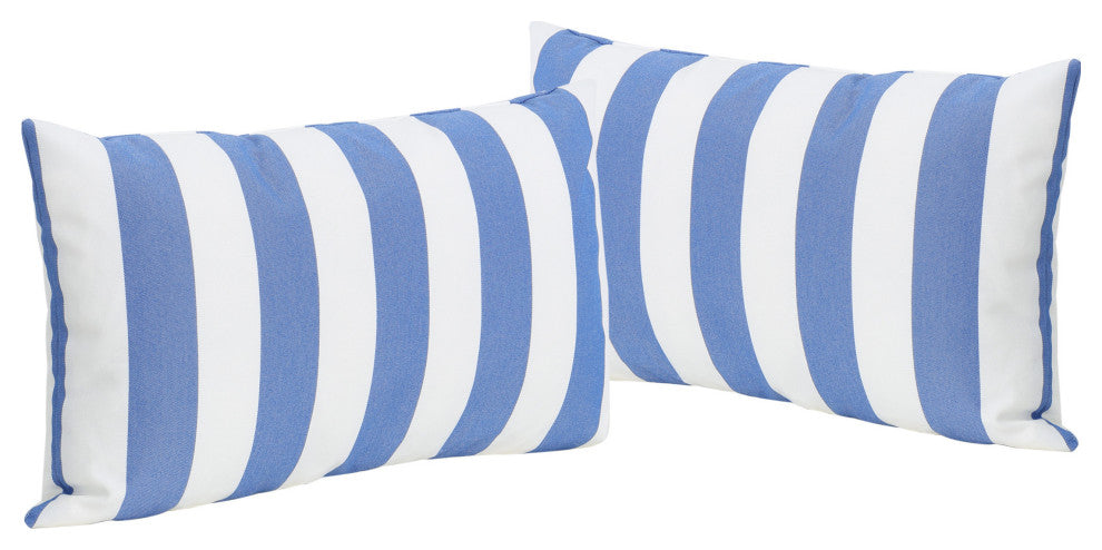 GDF Studio Coronado Outdoor Stripe Water Resistant Rectangular Pillow, Blue, Set of 2
