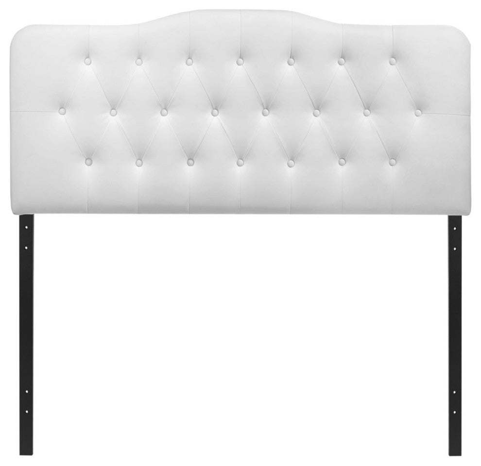 Modern Contemporary King Size Vinyl Headboard, White Faux Leather