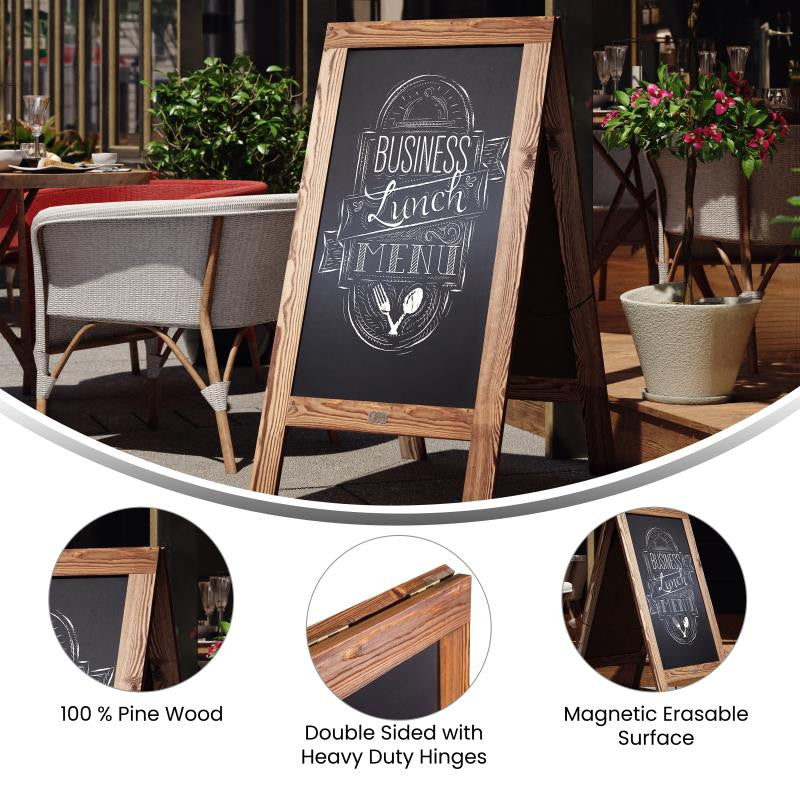 48" x 24" A-Frame Indoor/Outdoor A-Frame Magnetic Chalkboard Sign Set, Torched Brown
