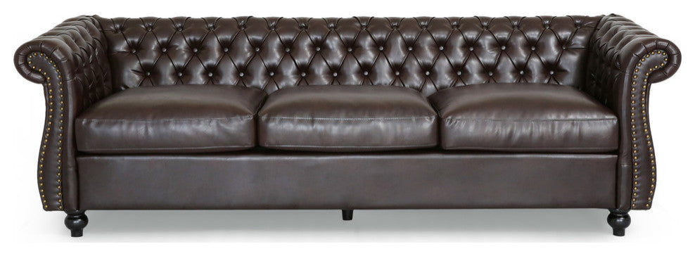 Vita Chesterfield Tufted Faux Leather Sofa, Brown