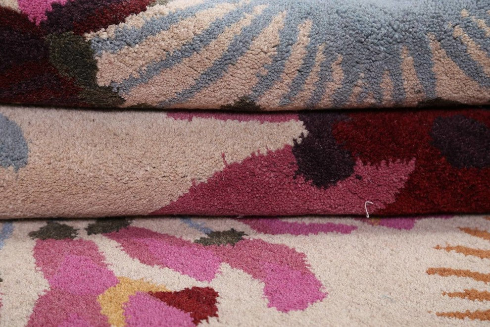 Floral Hand Tufted Oriental Oushak Transitional Area Rug, Pink, 10x13
