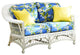 Bar Harbor Love Seat, White, Aqua Fabric