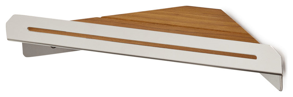 Floating Corner Shower Shelf With Natural Teak Wood, Polished
