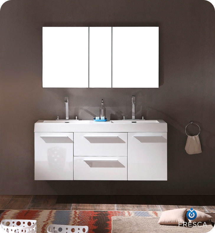 Opulento White Modern Double Sink Bathroom Vanity, Faucet FFT3076BN
