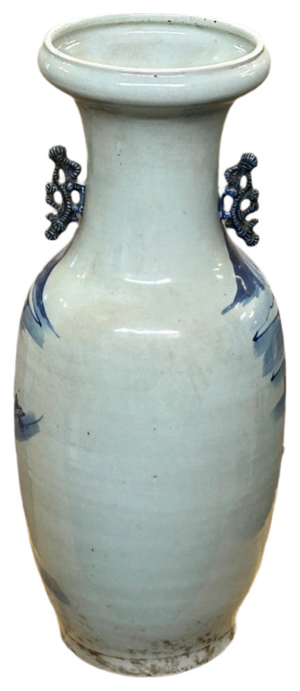 23.5" Vintage Blue White Scenery Porcelain Ru Yi Ear Art Vase Hws4361