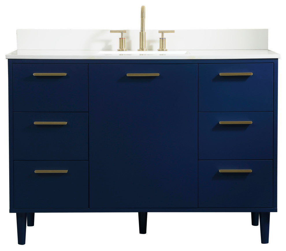 Home Living Modern Natural Oak-Light Bathroom Vanity, Blue, 48"