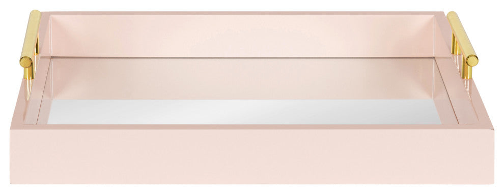 Lipton Decorative Wood Tray With Metal Handles, Pink/Mirror