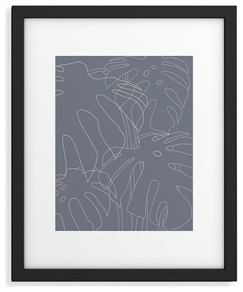The Old Art Studio Monstera No2 Gray Framed Art Print