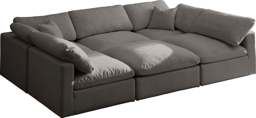Plush Velvet / Down Standard Comfort 6-Piece U-Shaped Modular Sectional, Grey