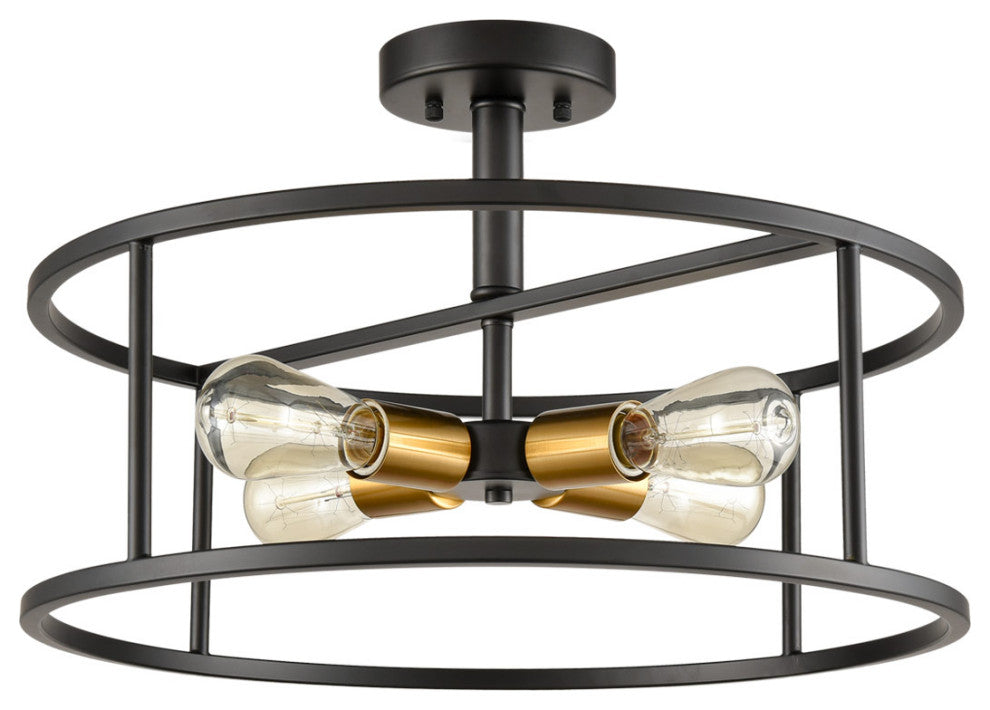 Industrial Metal Cage Drum Semi Flush Kitchen Ceiling Lights