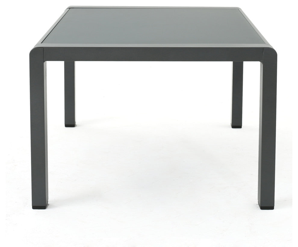 GDF Studio Crested Bay Outdoor Gray Aluminum Coffee Table With Glass Table Top