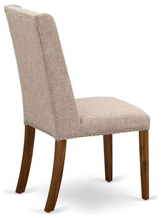 Set of 2 Parson Dining Chairs, Nailhead Trim, Linen Fabric Upholstered, Clay
