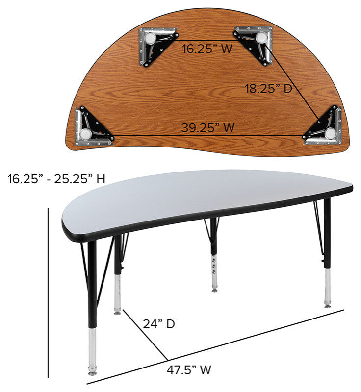 76" Oval Wave Activity Table Set with 12" Student Stack Chairs, Grey
