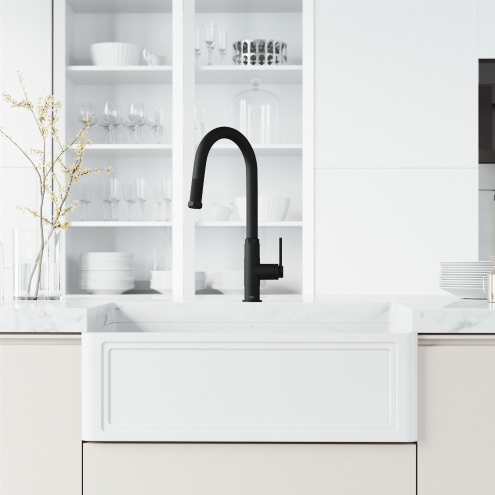 VIGO Hart Arched 18" H Single Handle Pull-Down Kitchen Faucet, Matte Black, Without Extras