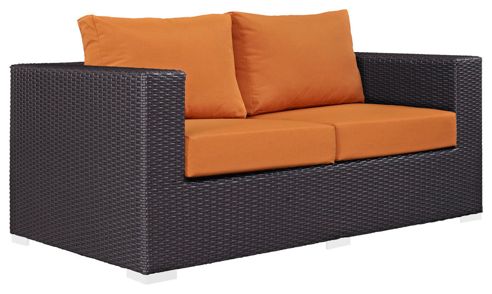 Modway Convene 5 Piece Outdoor Patio Sofa Set, Espresso Orange